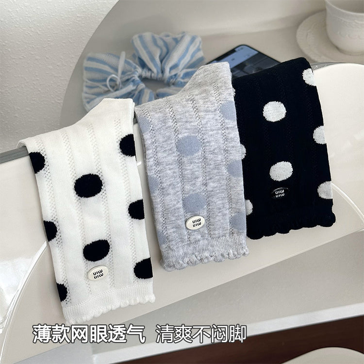 女襪|襪子女士彈力親膚柔軟舒適堆堆襪棉質吸汗透氣波點襪身中筒襪「HT2505」25.04-3