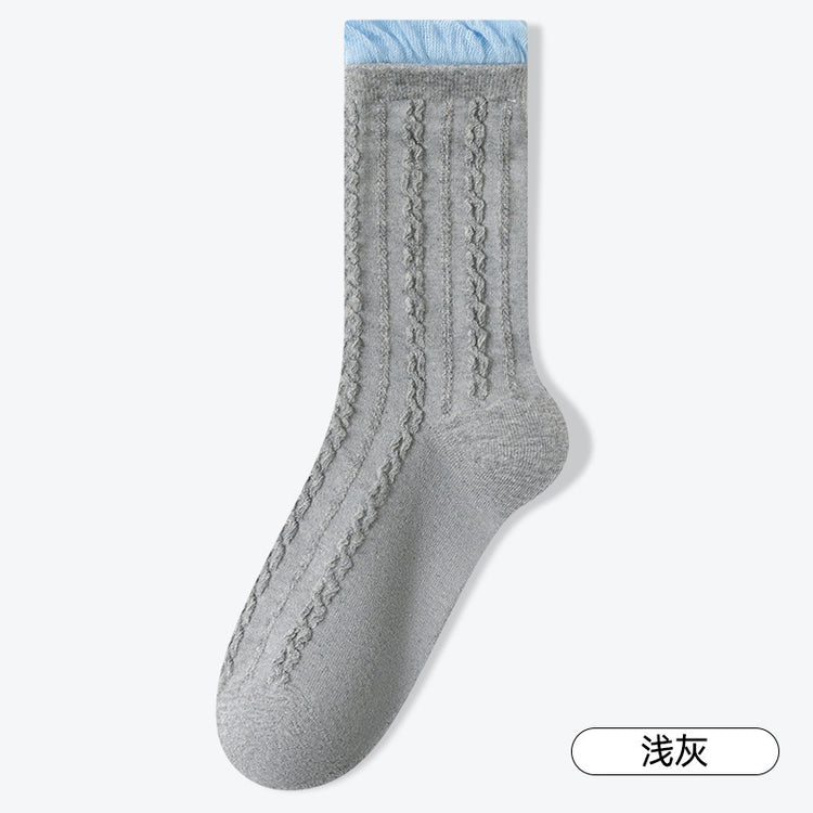 女襪|灰色泡泡口襪子女棉質柔軟親膚舒適中筒襪吸汗防臭抗起毛球堆堆襪「DS24145」25.01-2
