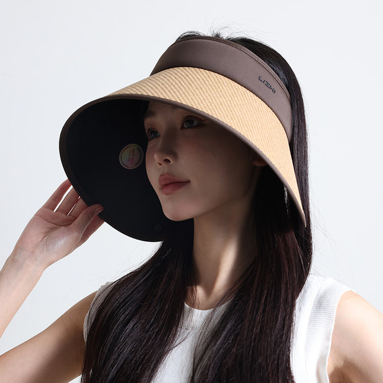 流行帽子 | 曬帽空頂女夏季新款後護頸空頂帽環繞式遮臉防紫外線黑膠沙灘帽「C3889」24.04-5