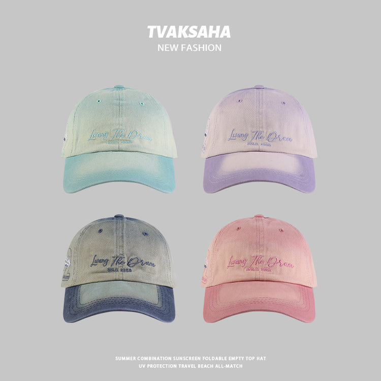 流行帽子|漸變字母刺繡棒球帽子女寬檐顯臉小防曬帽軟頂百搭日系鴨舌帽子男「C4217」24.08-1