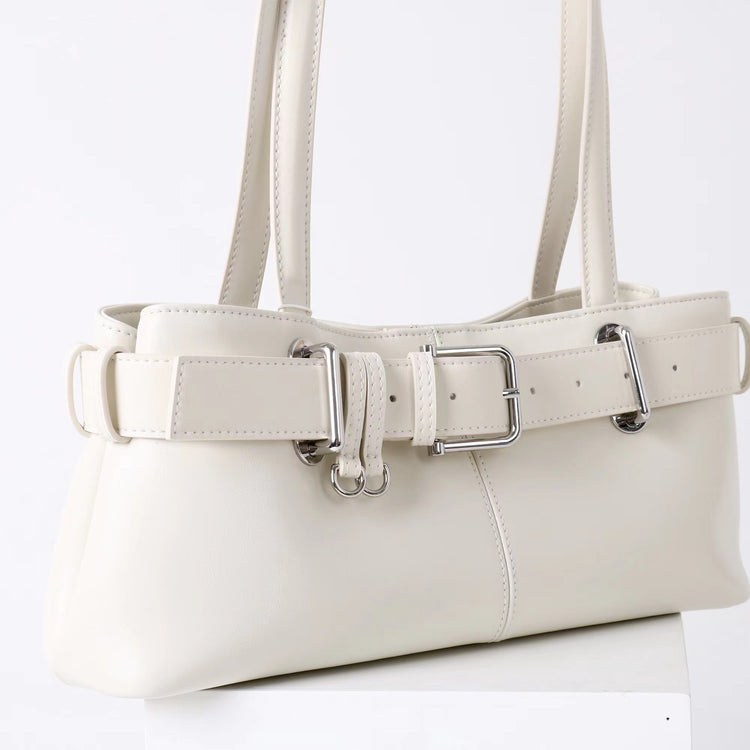 質感真皮|2025新款百搭女輕奢法式高級感機車包法棍包保齡球女單肩腋下包「6147」25.06-4