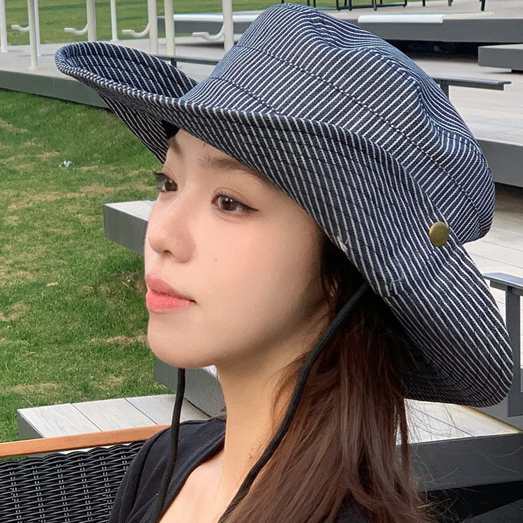 流行帽子|條紋百搭登山帽女春夏新款戶外遮陽帽西部牛仔時尚漁夫釣魚帽子男「C3731」24.03-2