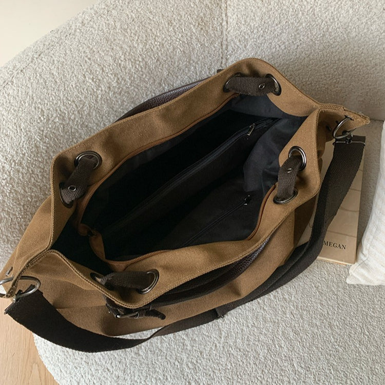 日韓流行|日系托特包新款 女士大容量帆布袋復古通勤手提包單肩斜挎大包「9543#」25.03-1