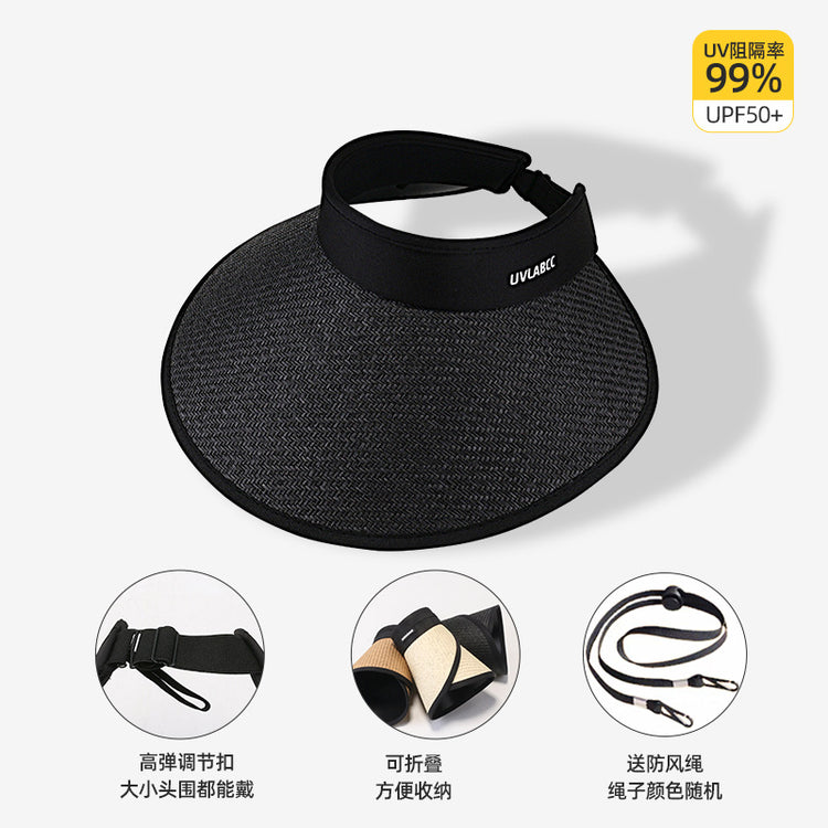 流行帽子|黑膠加大加寬帽簷空頂帽可折疊百搭夏季防曬帽騎行防紫外線太陽帽「C3732」24.03-2