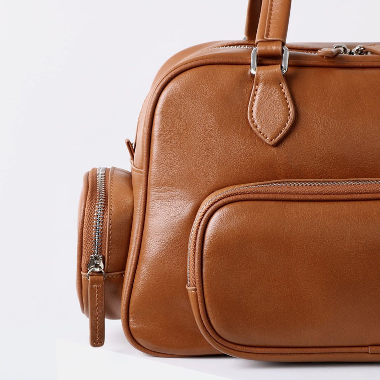 質感真皮|2024新款復古運動手提包機車包大容量秋冬單肩公文包休閒真皮女包「3301」24.12-4