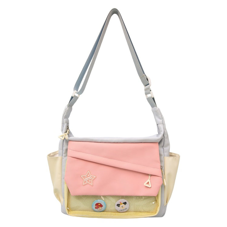 致青春|二次元吧唧痛包日系ins大容量純色百搭郵差包透明休閒通勤單肩包「2752-125」25.05-3