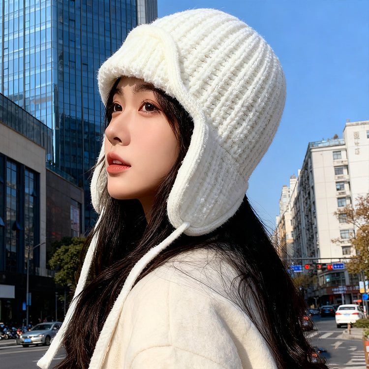 流行帽子|冬季帽子女騎車保暖針織毛線帽護耳滑雪防風飛行帽學生防寒「C4499AA」25.10-3