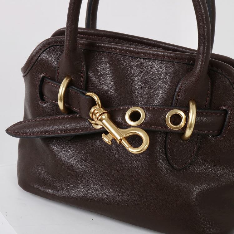 質感真皮|新款精緻迷你手拎中古保齡球斜背包通勤小眾復古百搭高級感包「8205」25.03-1