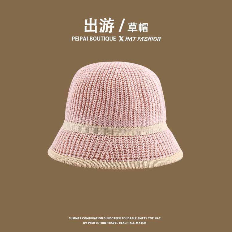 流行帽子|草編水桶帽夏季鏤空可折疊沙灘出遊草帽戶外騎行海邊防曬太陽帽子「C3773」24.04-1