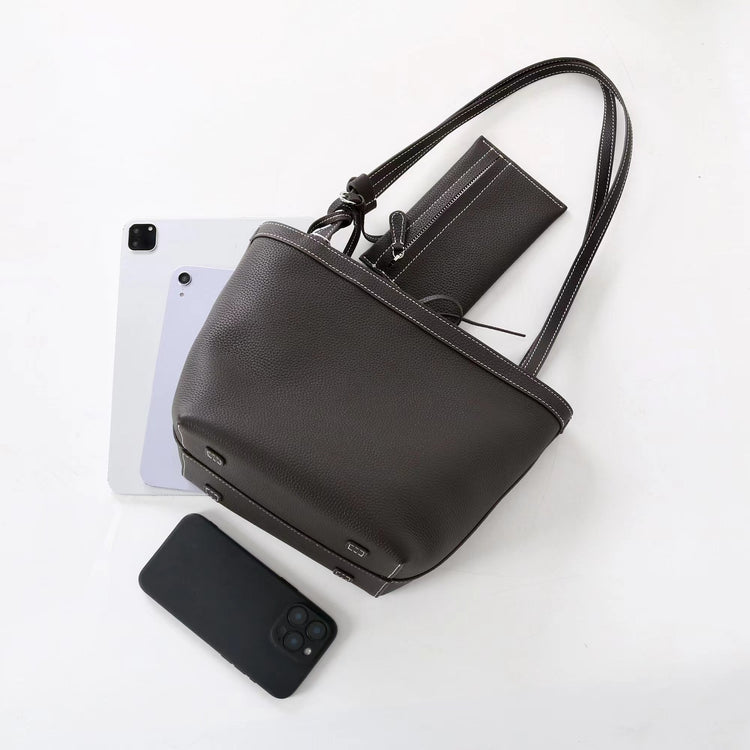 質感真皮|2025新款牛皮復古時尚單肩手提包百搭高級感托特包子母包通勤極簡包「8271」25.11-2