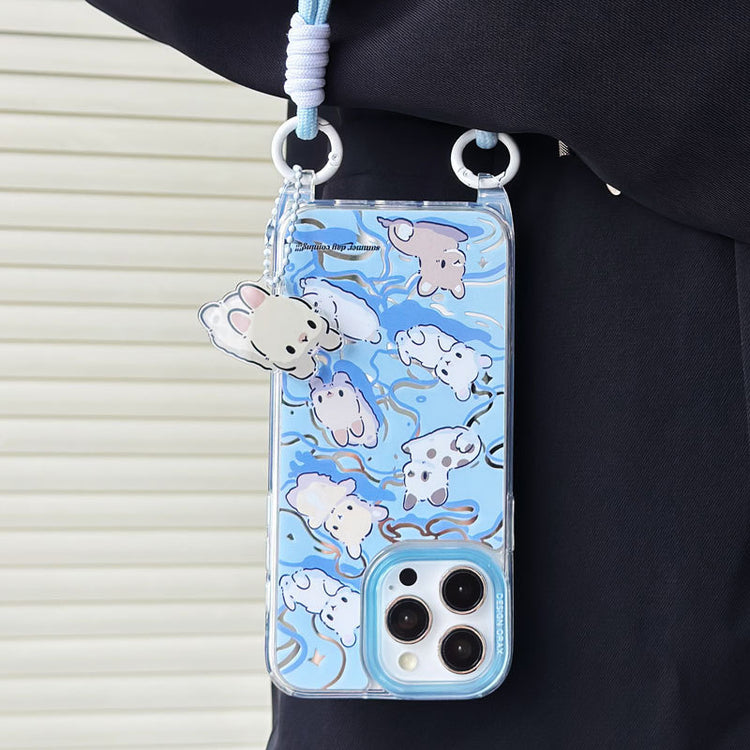 手機殼|iPhone14pro適用12蘋果15手機殼女掛繩鏡面殼11卡通13promax「WL0012」24.07