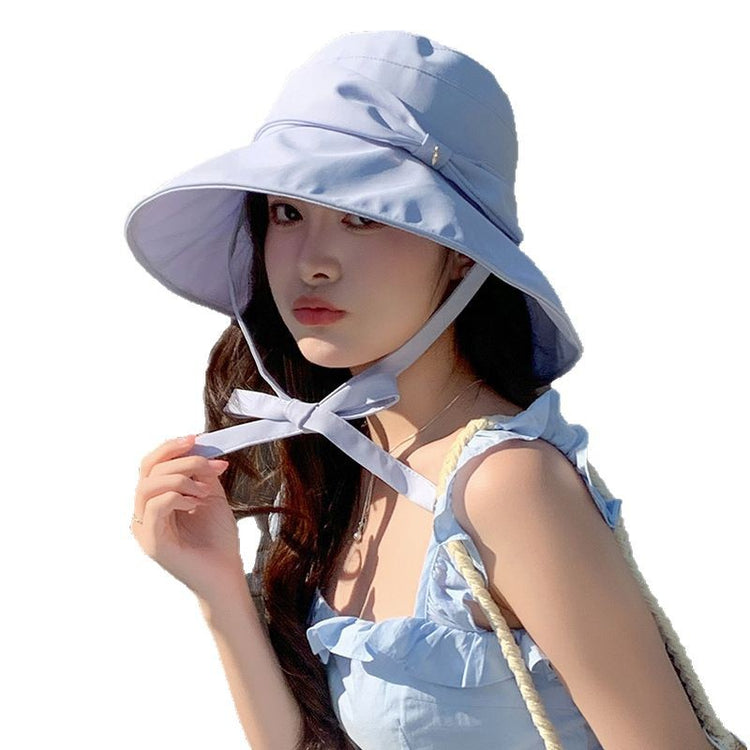 流行帽子|新款漁夫帽子女綁帶蝴蝶結顯臉小防曬遮陽帽夏季大帽檐百搭太陽帽「C5147」25.04-1