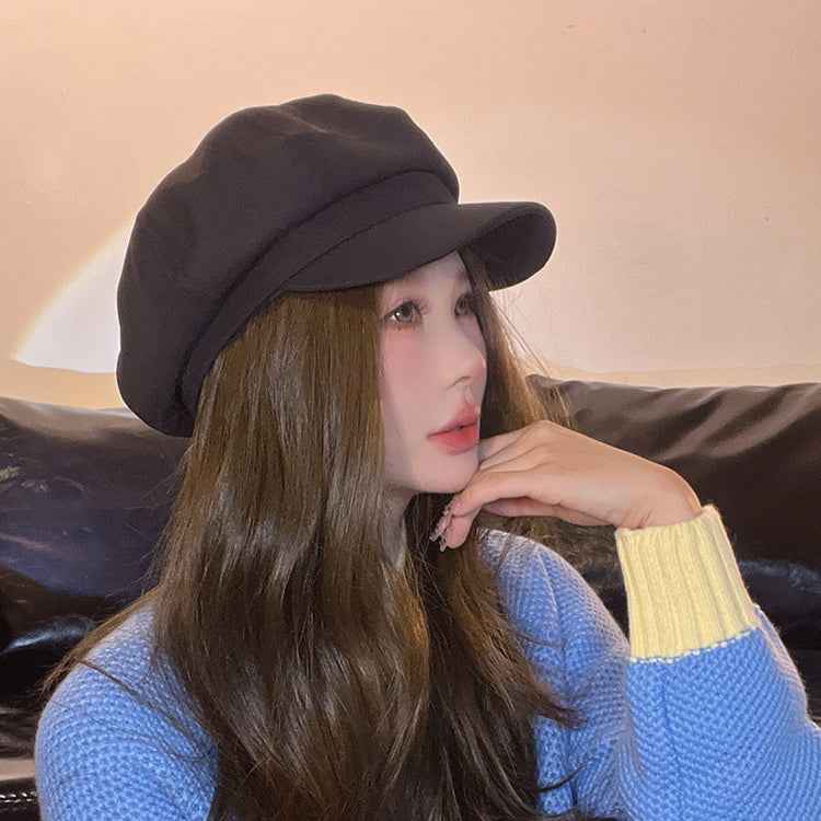 流行帽子|純色八角帽春秋女高級感復古簡約畫家帽時尚英倫港風學生報童帽子「C4188」24.07-5