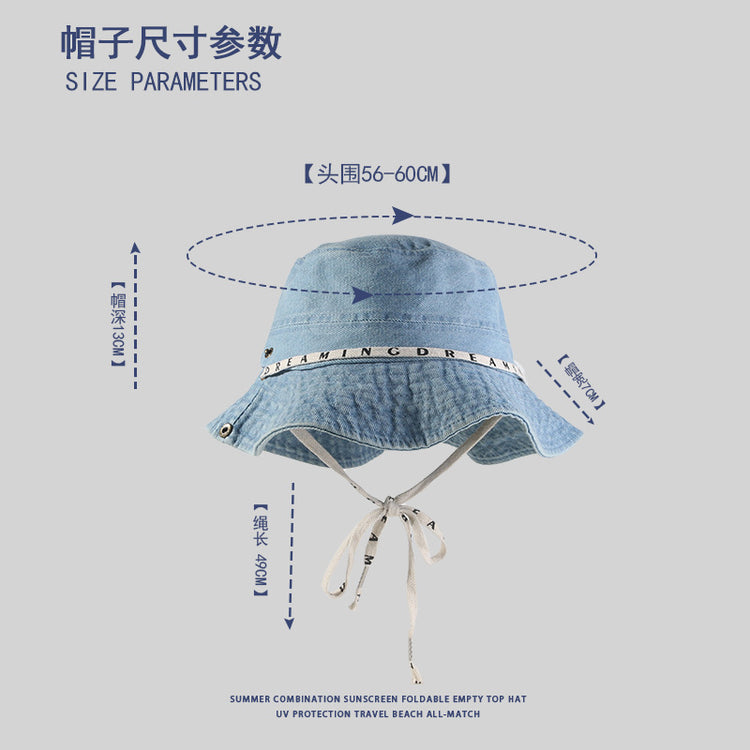 流行帽子|牛仔大帽檐遮陽帽夏季女復古休閒登山帽顯臉小系帶漁夫帽出遊帽子「C4142」24.07-2