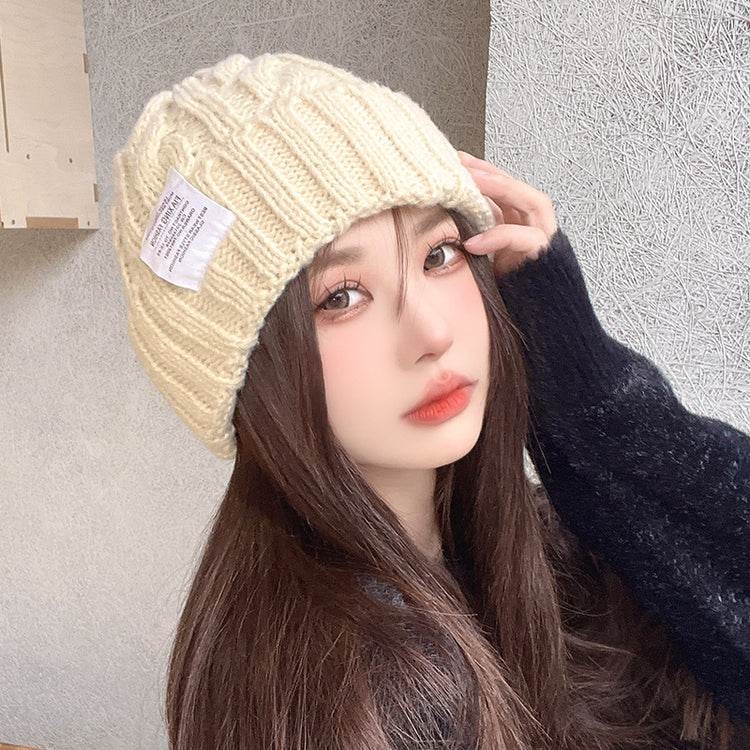 流行帽子|防寒麻花紋針織帽子女冬季保暖防風套頭帽學生顯臉小百搭毛線帽子「C1593」24.10-4