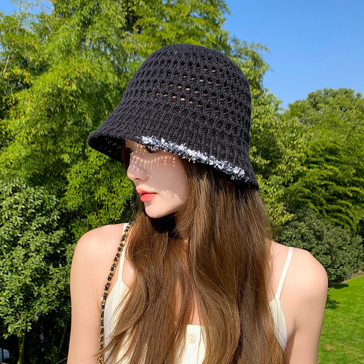 流行帽子|帽子新款夏季碎花邊鏤空漁夫帽透氣甜美百搭防曬帽海邊沙灘遮陽帽「C3821」24.04-3