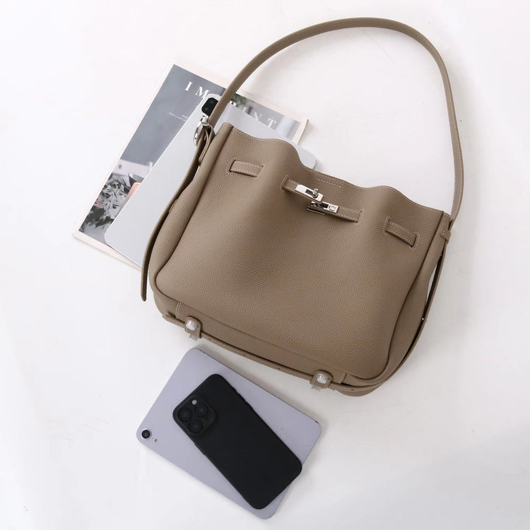 質感真皮|2025新款頭層牛皮高級感單肩斜背手提水桶包大容量小眾百搭「OS53088」25.11-1