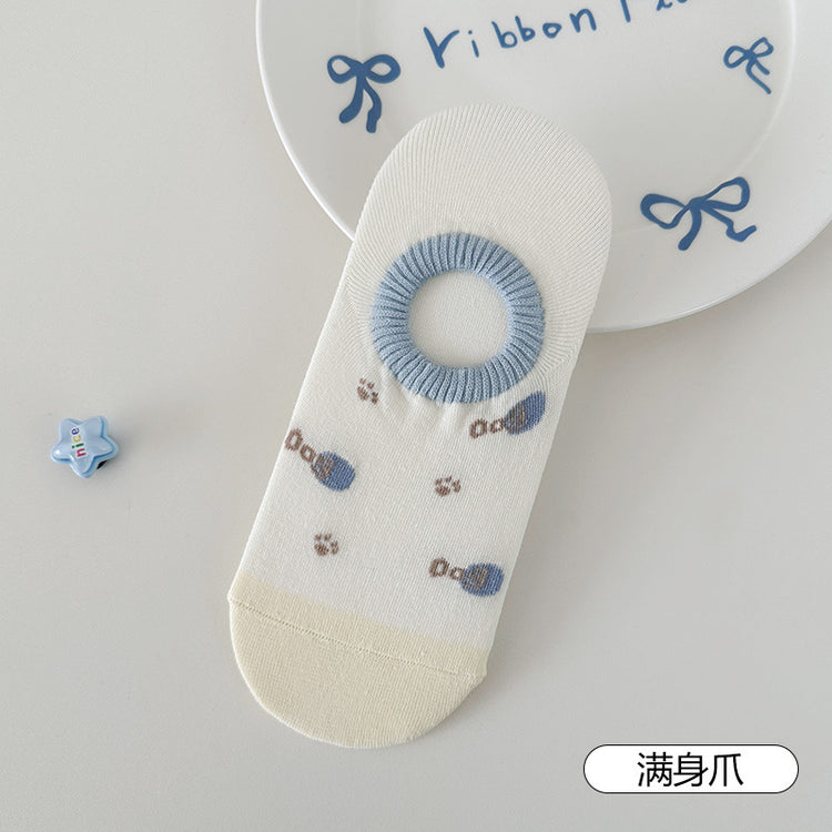 女襪|不掉跟船襪女夏季薄款卡通可愛短襪棉質親膚吸汗透氣淺口隱形襪「QP2503」25.04-3
