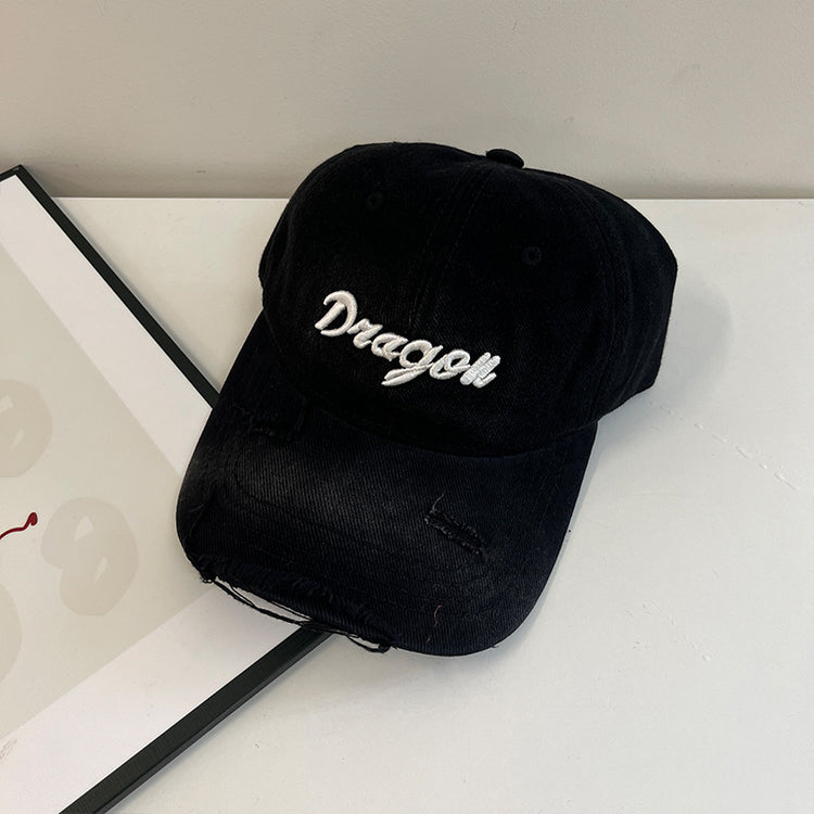 流行帽子|立體刺繡Dna字母棒球帽美式百搭水洗復古寬檐顯臉小鴨舌帽帽子女「C4571」24.10-5