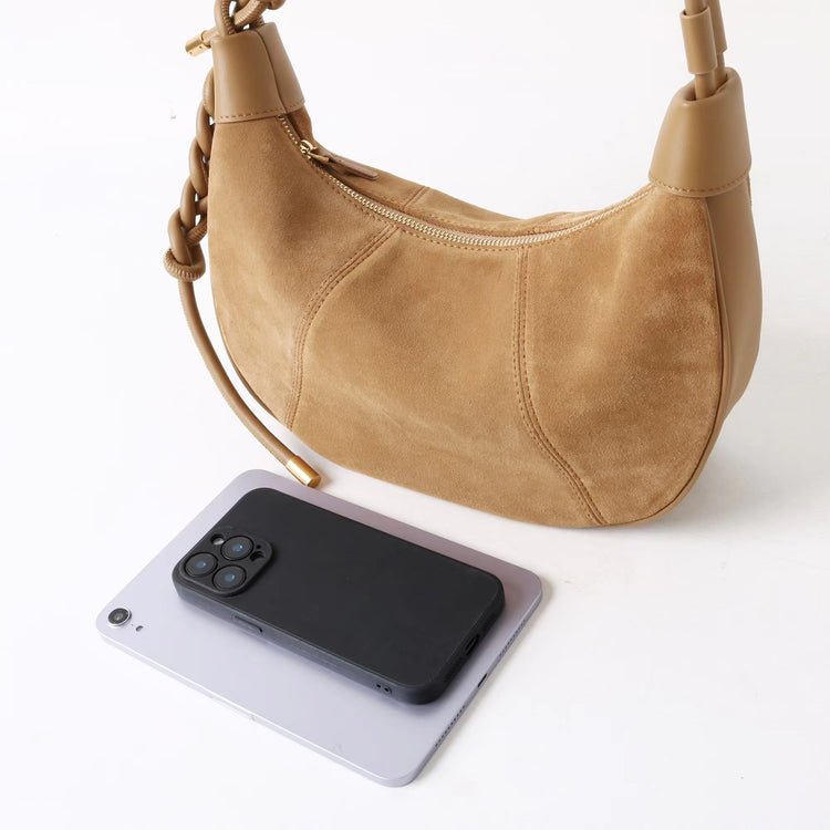 質感真皮|2025新款磨砂牛皮休閒百搭牛角月牙餃子包真皮腋下包簡約通勤「7040」25.06-4