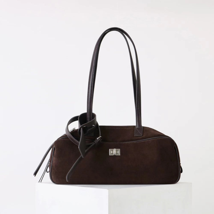 質感真皮|2025新款百搭輕奢磨砂牛皮波士頓大包單肩托特枕頭通勤保齡球包「X3989D3988」25.09-3