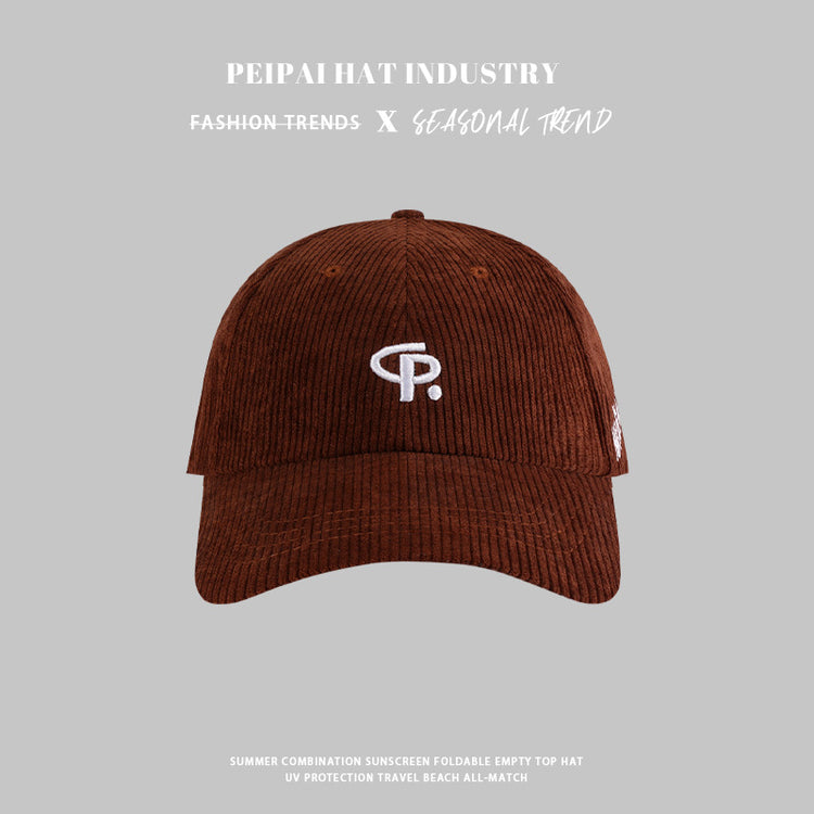 流行帽子|新款燈芯絨st字母刺繡棒球帽春秋季時尚百搭寬檐遮臉保暖帽子女潮「C4438」24.09-2