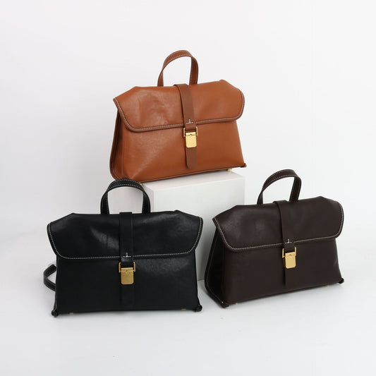 質感真皮|2024新款植鞣頭層牛皮通勤小眾設計隨興郵差包女小挎包單肩斜挎包「6127」24.09-2