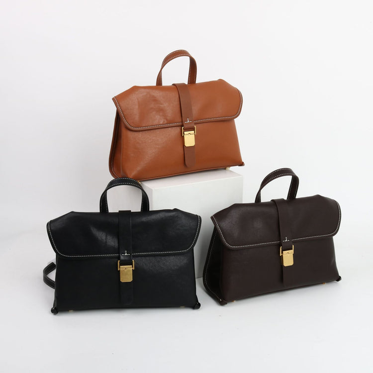 質感真皮|2024新款植鞣頭層牛皮通勤小眾設計隨興郵差包女小挎包單肩斜挎包「6127」24.09-2