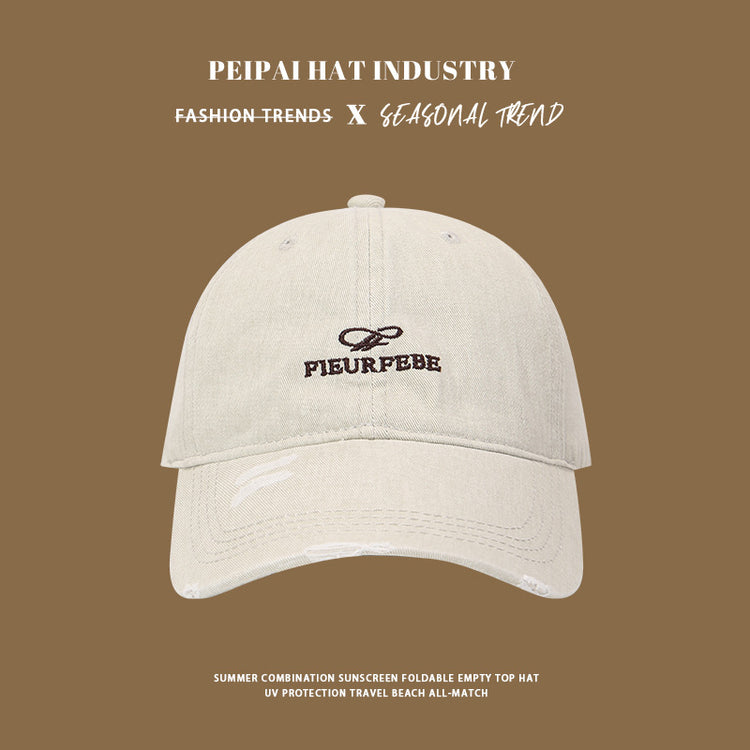 流行帽子|水洗破洞棒球帽簡約高品質百搭時尚顯臉小遮陽帽刺繡字母鴨舌帽男「C4891」25.01-1