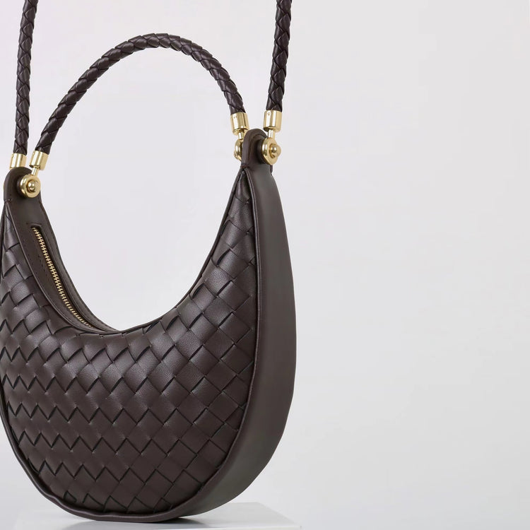 質感真皮|編織半月包Hobo腋下包2025新款百搭單肩大容量女包斜挎手提包「6032」25.02-2