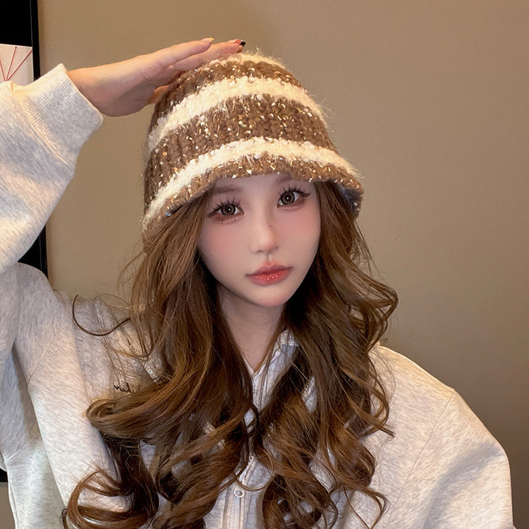 流行帽子|冬季2024新款保暖毛線帽女百搭顯臉小防寒帽子女潮騎行護耳針織帽「C4443」24.09-4