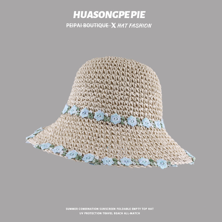 流行帽子|蕾絲系帶草帽夏季女帽子防曬學生戶外遮陽帽綁帶沙灘彩虹太陽帽子「C3929」24.05-2