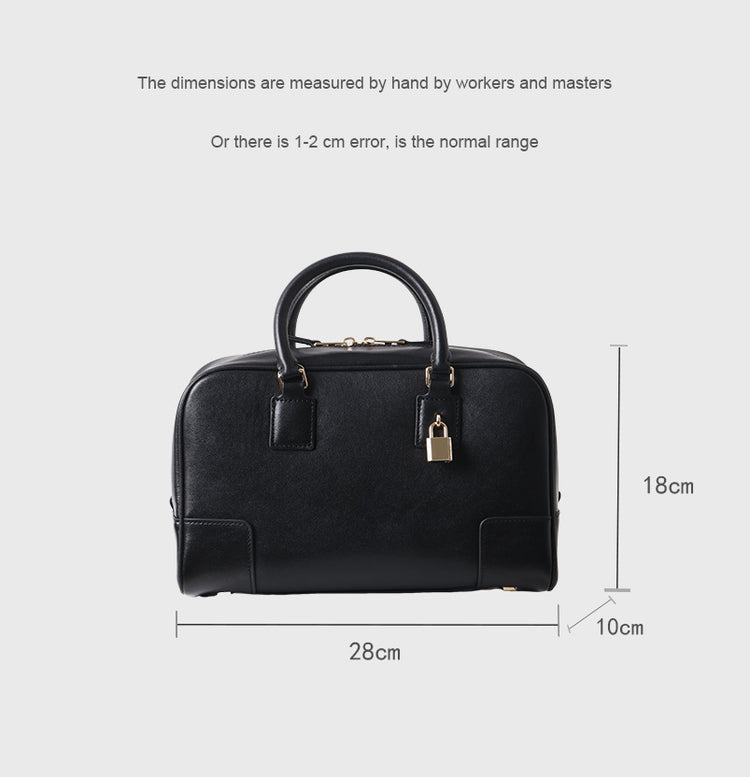 質感真皮|冬季新款保齡球包波士頓包手提包包女枕頭包百搭小方包單肩斜挎包「3660」24.11-4