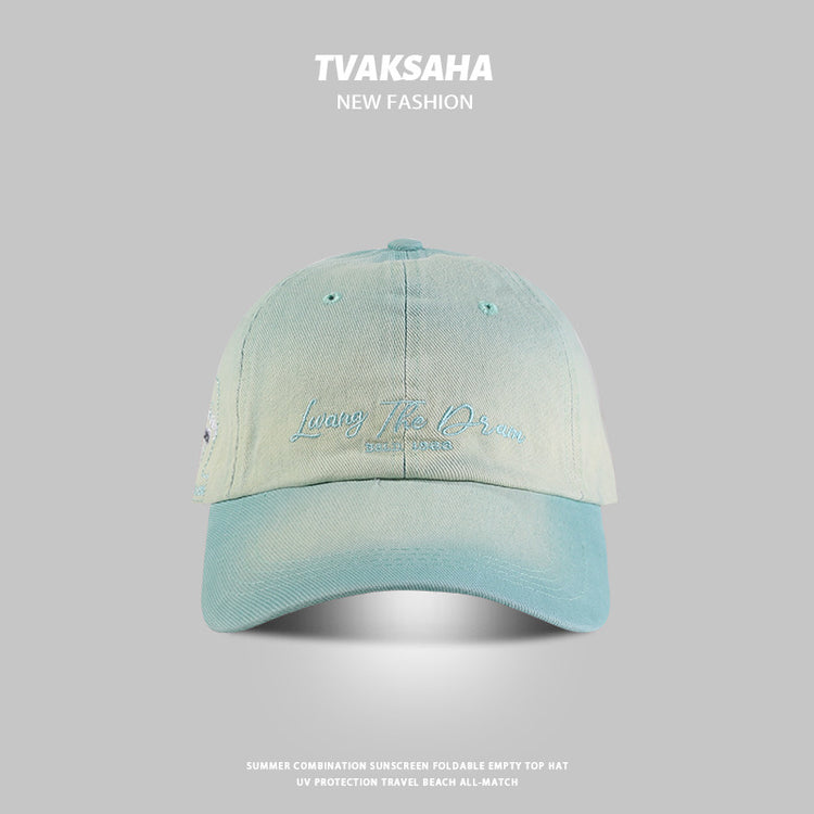 流行帽子|漸變字母刺繡棒球帽子女寬檐顯臉小防曬帽軟頂百搭日系鴨舌帽子男「C4217」24.08-1