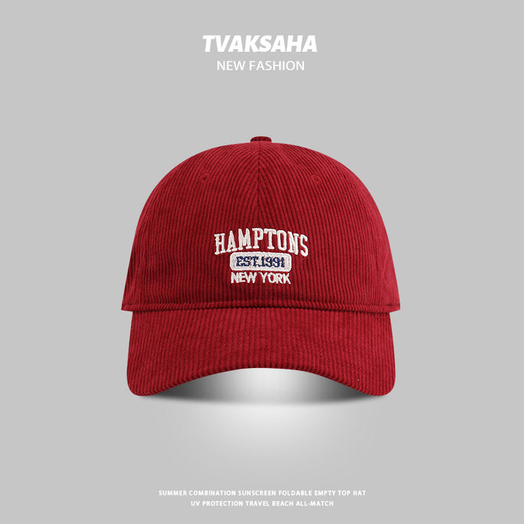 流行帽子|經典百搭款燈芯絨字母刺繡棒球帽秋冬保暖寬檐遮臉防曬學生帽子女「C4252」24.08-2