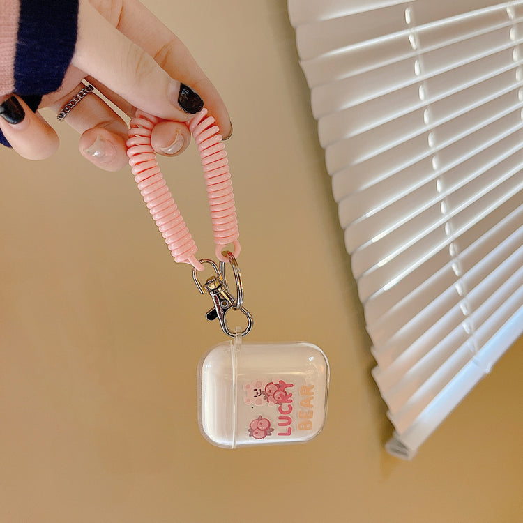 耳機套|適用2/3代無線藍牙耳機保護套卡通粉熊airpodspro透明殼掛繩「BQ2094」24.07