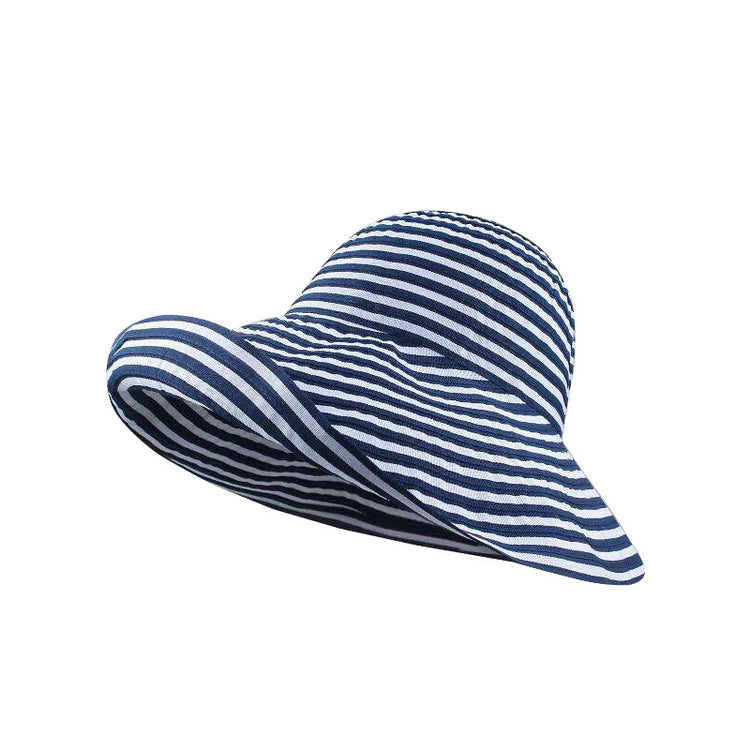 流行帽子|日系可折疊條紋漁夫帽女夏防曬帽子大帽檐戶外遮陽太陽帽防紫外線「C5235」25.04-5
