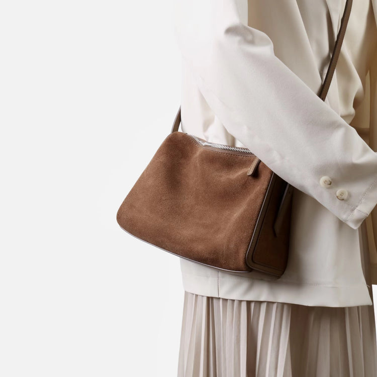質感真皮|2025新款復古絨面磨砂牛皮柔軟高級感小眾餃子包流行時尚單肩斜挎「7038」25.06-4