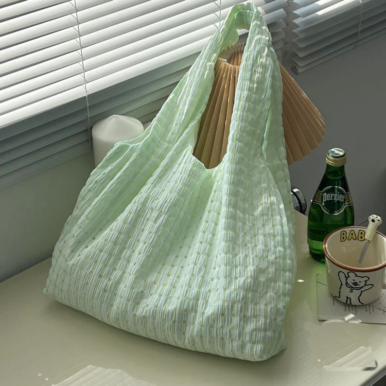 日韓流行|夏季新款薄荷綠格紋帆布袋ins小清新單肩包糖果色文藝百搭托特包「9402#」24.06-1