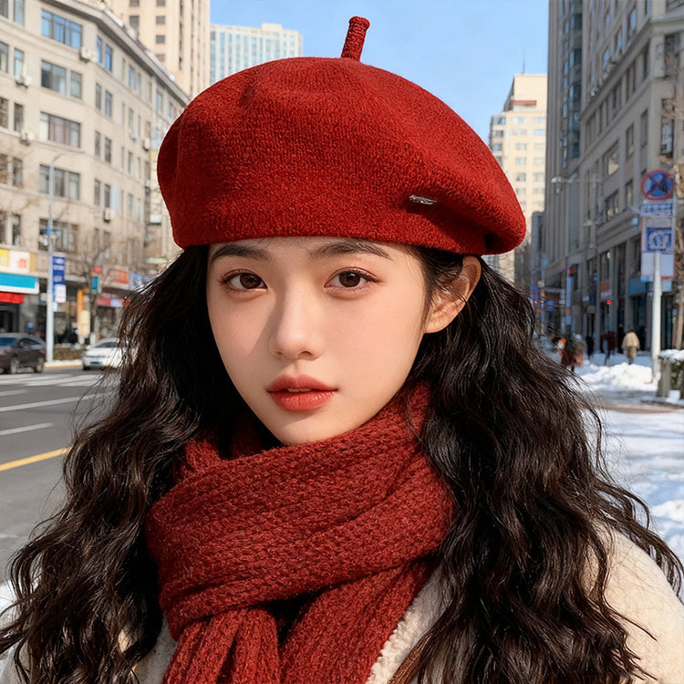 流行帽子|韓系大頭圍帽子女秋冬季保暖時尚百搭針織貝雷帽韓版顯臉小畫家帽「C4354」25.10-1