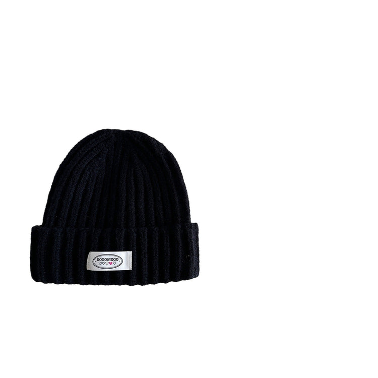 流行帽子|24年秋~字母布標純色毛線帽兒童護耳針織冷帽男女童寶寶保暖帽子「3103SG7」24.10-1