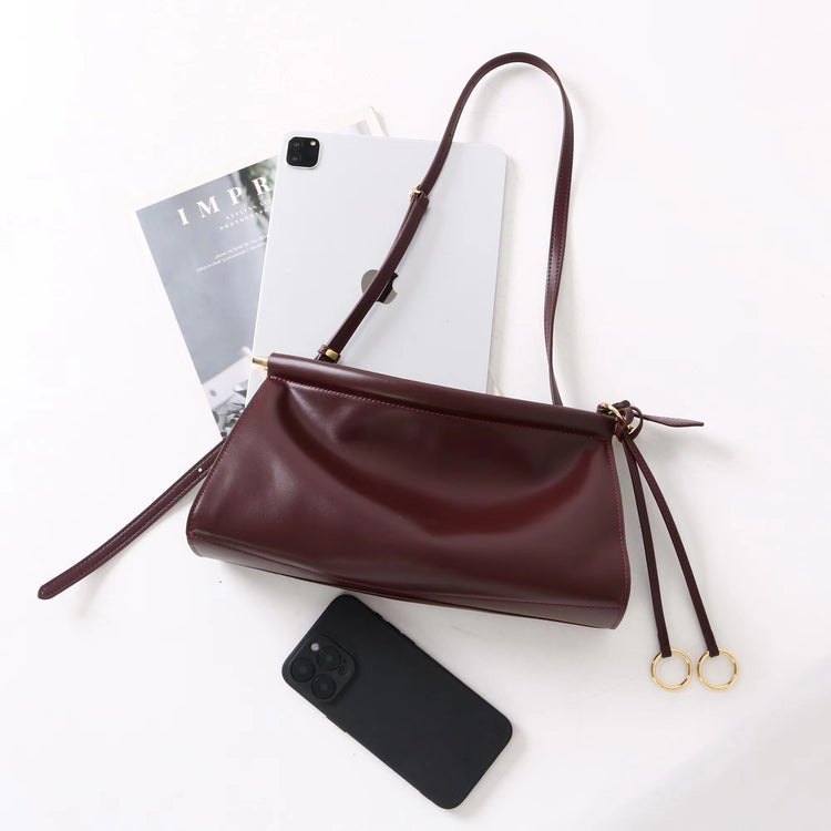 質感真皮|2025新款牛皮腋下復古法式法棍夾子包小眾設計極簡風通勤簡約包「3336」25.06-2