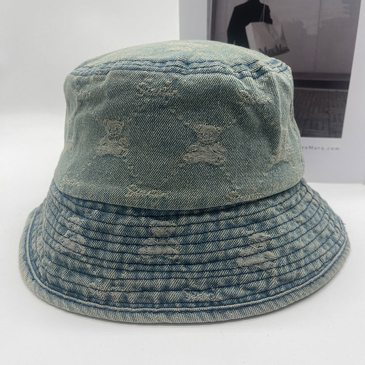 流行帽子|復古水洗牛仔漁夫帽女春夏百搭顯臉小戶外遮陽帽小熊可愛水桶盆帽「C4981」25.02-3
