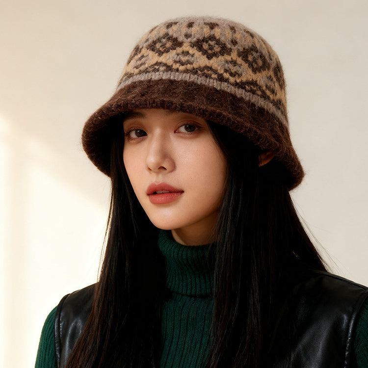 流行帽子|費爾島風提花漁夫帽子女韓版百搭2025新款時尚盆帽顯臉小水桶帽男「C5835」25.11-3