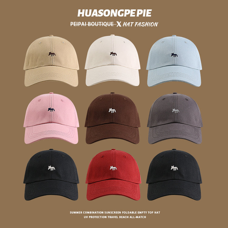 流行帽子|帽子防曬帽夏季女刺繡小狐狸棉質棒球帽學生可愛顯臉小鴨舌帽子男「C4051」24.06-2