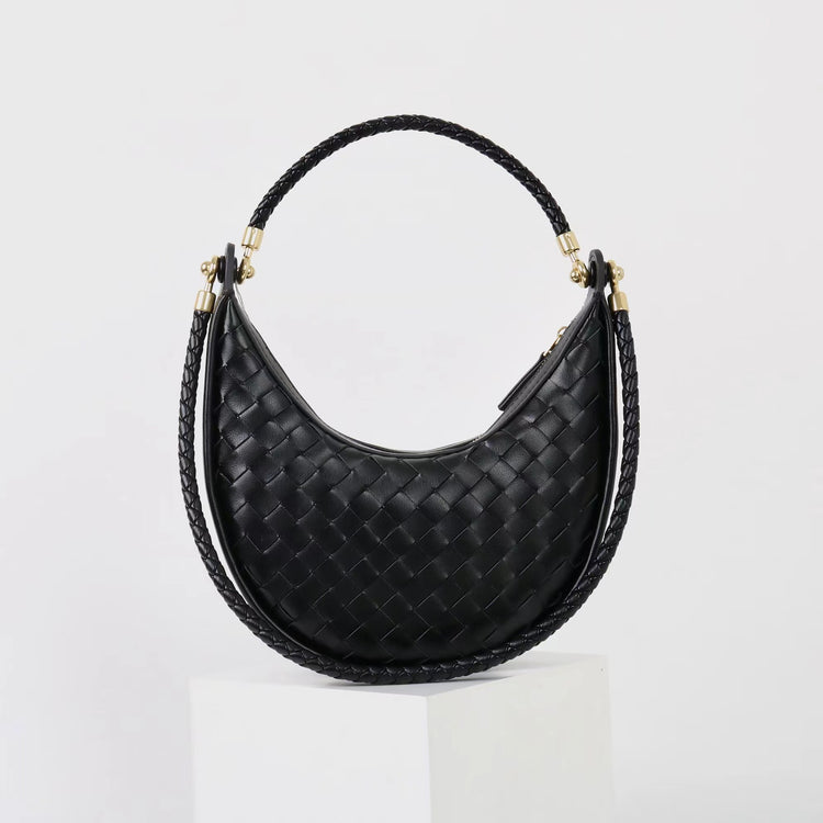 質感真皮|編織半月包Hobo腋下包2025新款百搭單肩大容量女包斜挎手提包「6032」25.02-2