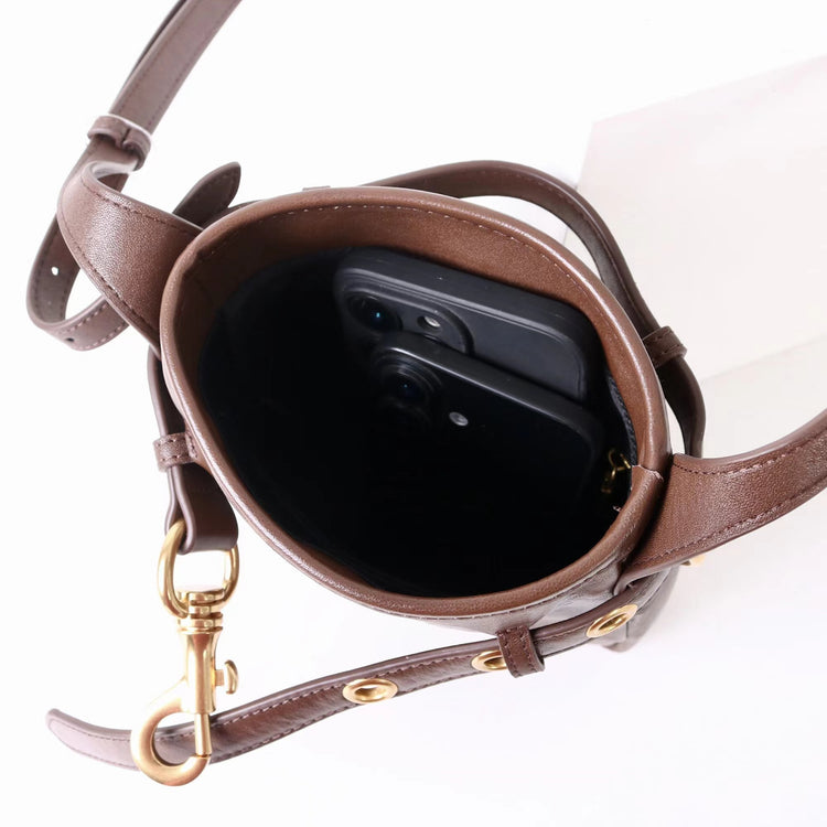 質感真皮|2025新款迷你鎖扣頭層牛皮手機包一字帶小方包高品質百搭單肩斜包「6601」25.09-5