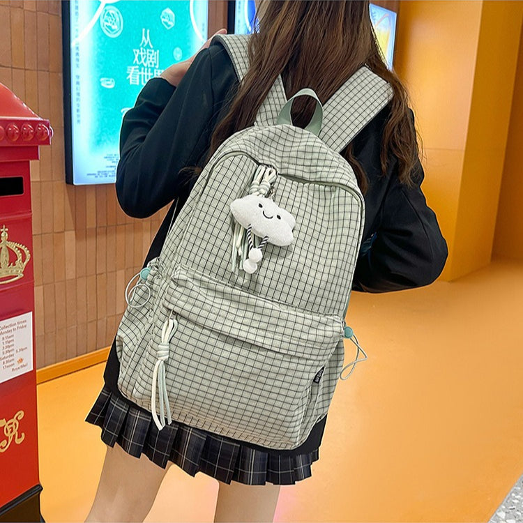 致青春|高顏值森系小清新格子少女心旅行雙肩包韓版ins風學生黨上課背包「1392-132」25.12-1
