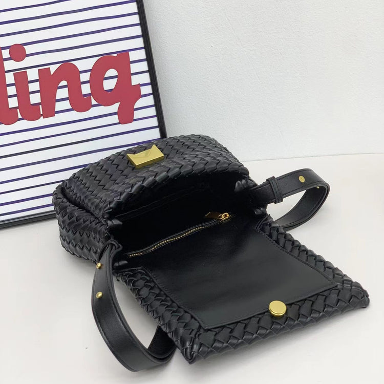 質感真皮|2024新款編織包包新潮百搭高級感時尚百搭斜背包單肩小方包女「6008」24.03-4