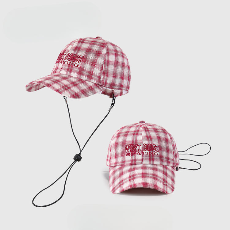 流行帽子|韓系新款甜美刺繡帽子女復古格子鴨舌帽輕薄透氣戶外遮陽棒球帽男「C5207」25.04-4
